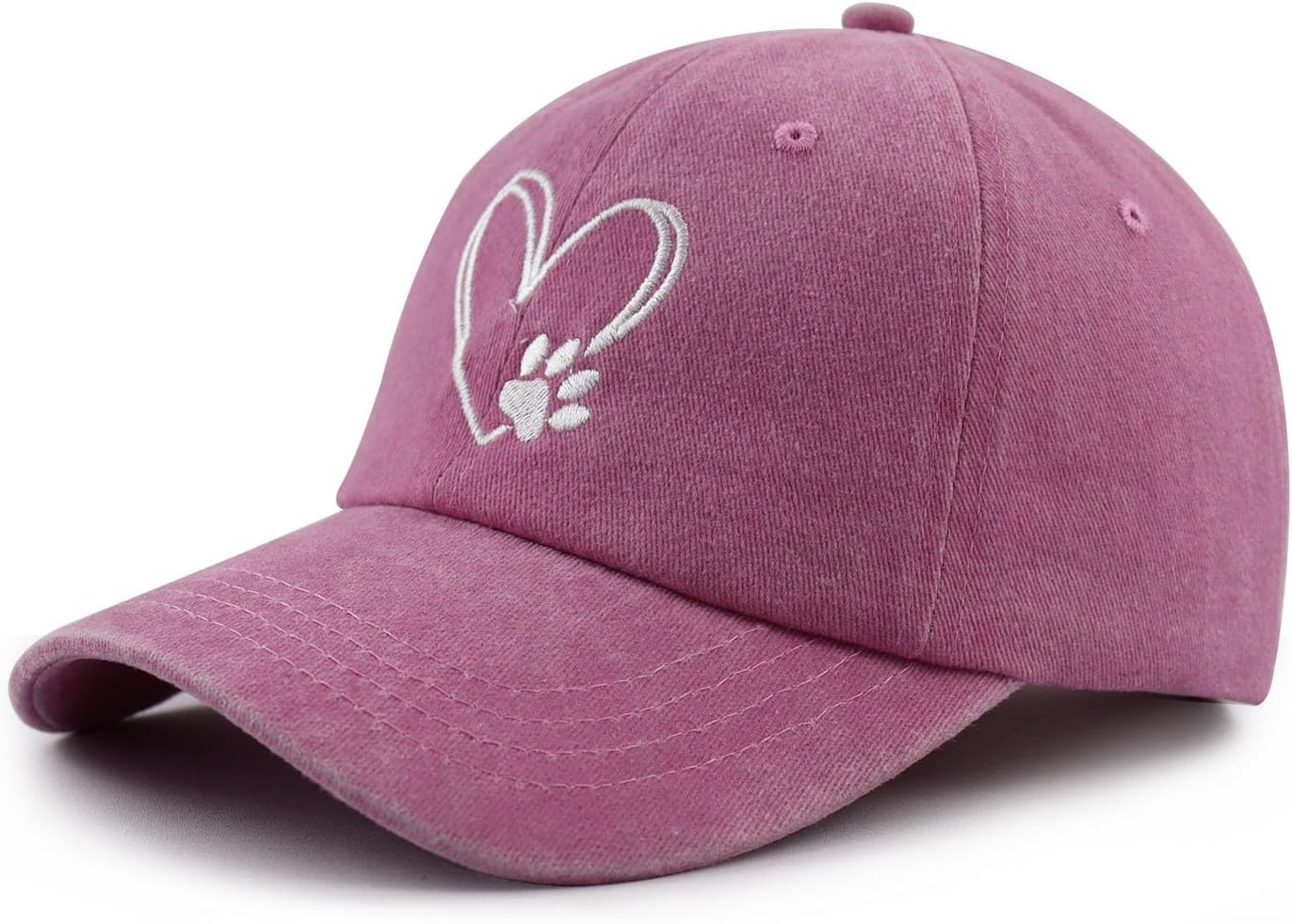Dog Paw Print with Love Heart Hat for Women Men, Funny Adjustable Cotton Embroidered Dog Lovers Gifts Baseball Cap