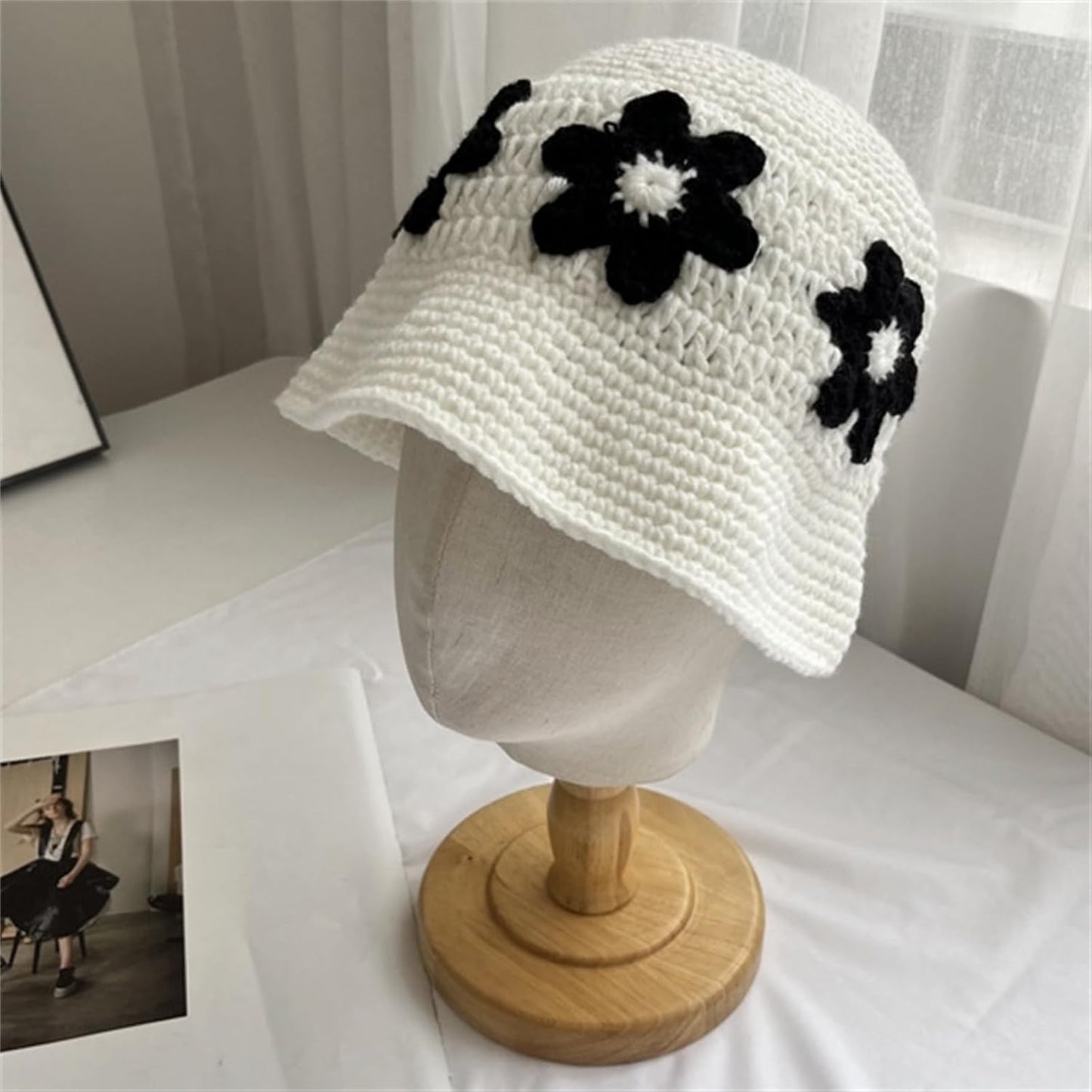 Crochet Bucket Hat Women Trendy Knit Floral Floppy Cap Cute Boho Flower Handmade Beanies Outdoor Boho Travel Fishing Hat