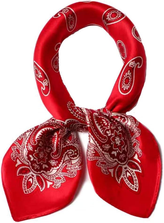 100% Real Mulberry Silk Scarf -21'' x 21''- Lightweight Neckerchief Women Men Small Square Digital Printed Scarves