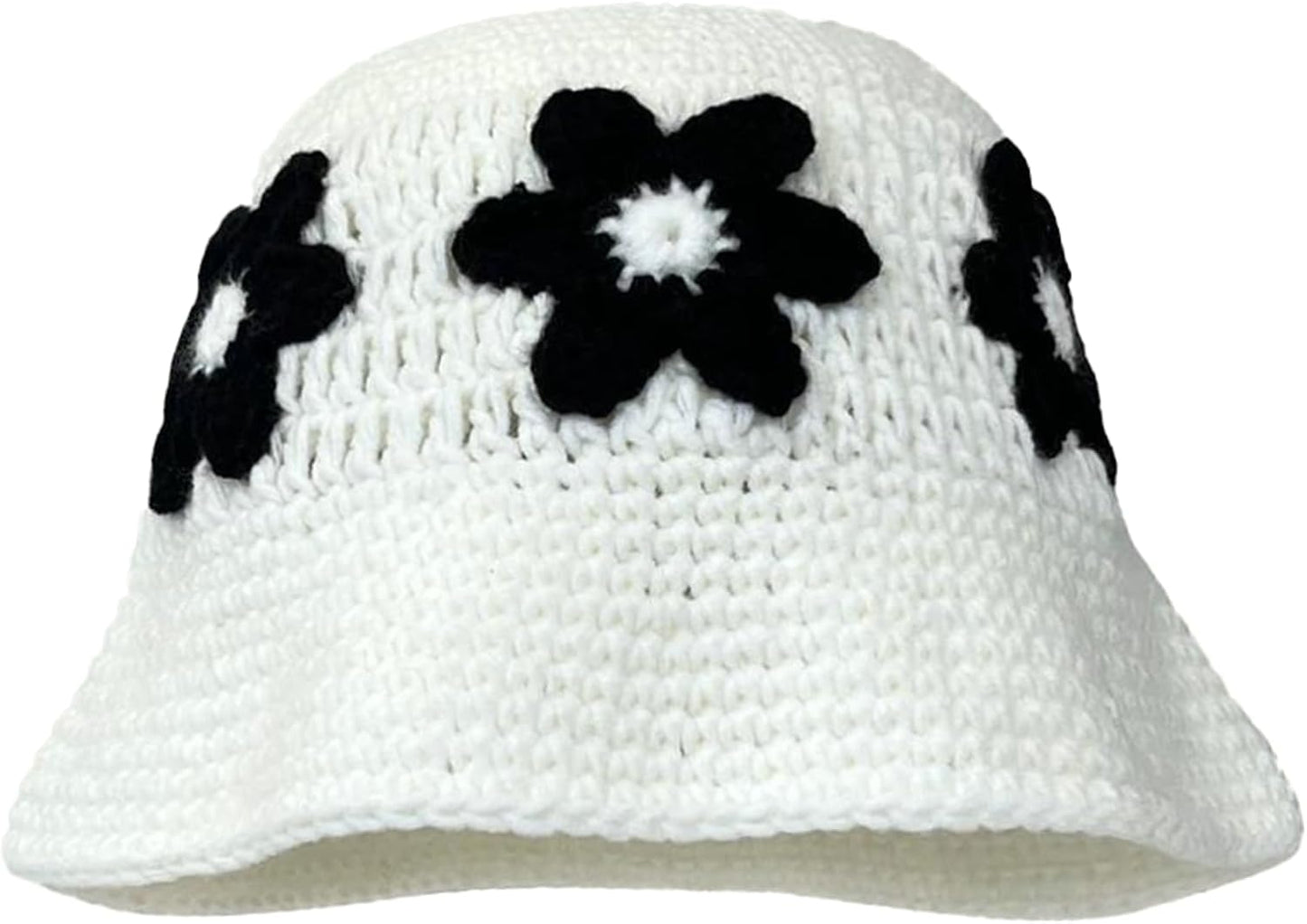 Crochet Bucket Hat Women Trendy Knit Floral Floppy Cap Cute Boho Flower Handmade Beanies Outdoor Boho Travel Fishing Hat