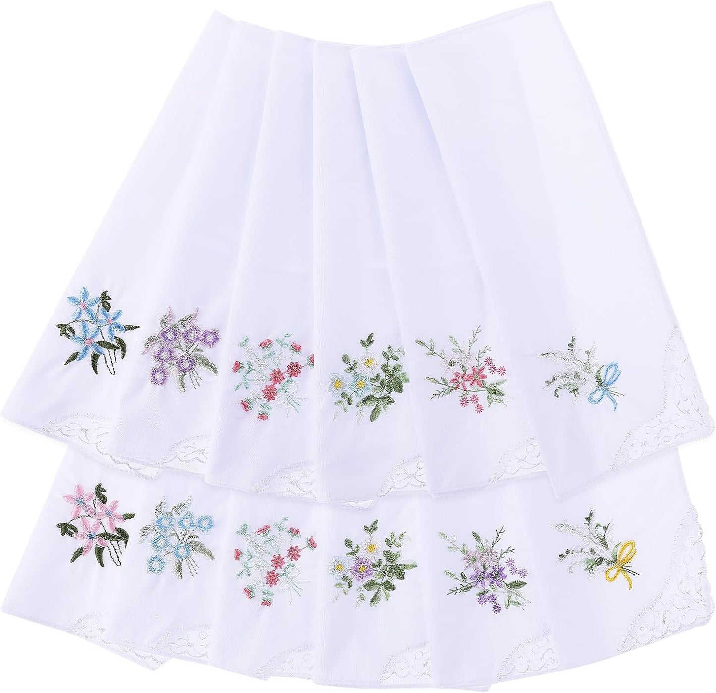 12pcs Handkerchiefs for Women, White Soft Cotton Women's Handkerchiefs Embroidery Ladies Hankies, Machine Wash Sweat Vintage Floral Lace Handkerchiefs Bulk for Women Wedding Party, White, 11*11inches