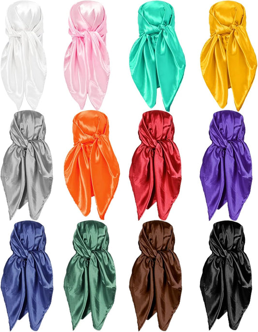 '35'' Satin Head Scarf Large Square Scarf Silk Feeling Fashion Hair Wrapping Scarves for Women Girls'