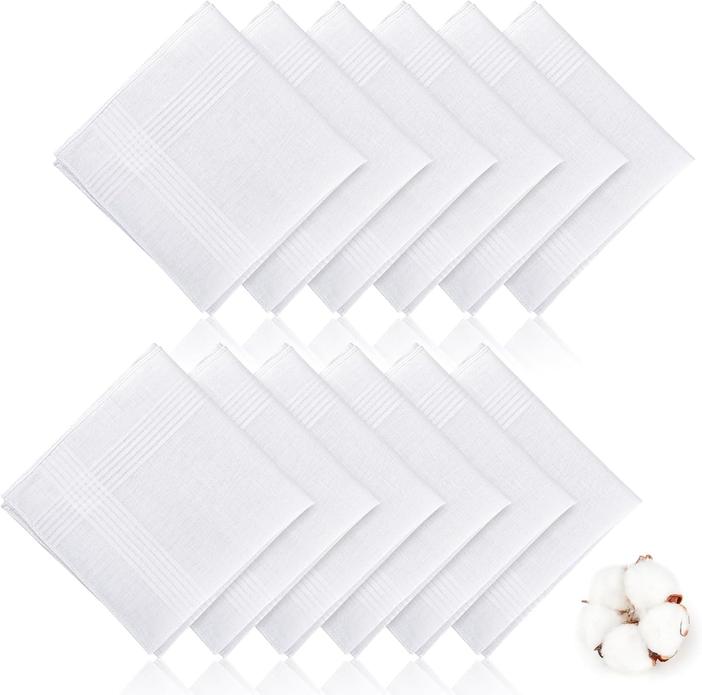 12 Pcs Handkerchiefs for Men, Soft Cotton Handkerchief for Men, Mens Handkerchiefs, White Handkerchiefs for Men (100% Cotton), White, 16x16 Inch