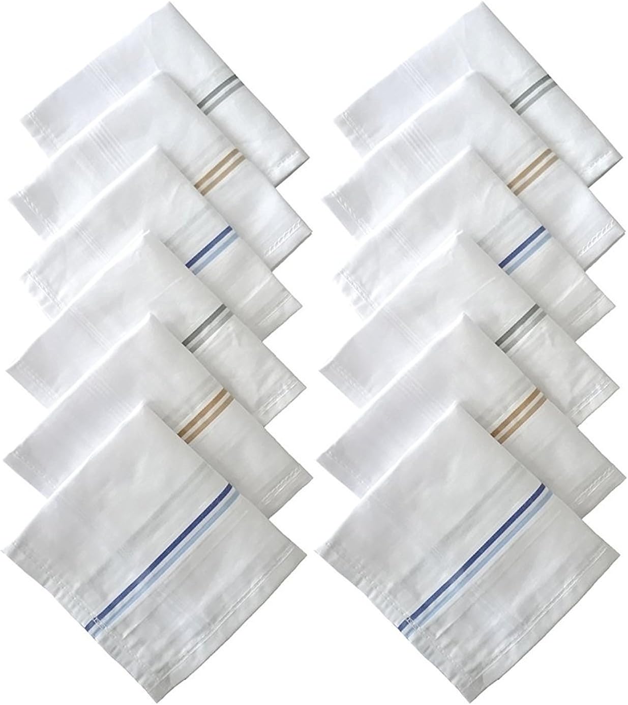 Handkerchiefs  For Men - Pack of 12. - White Striped XXL King Size., White, 2XL, White, XXL