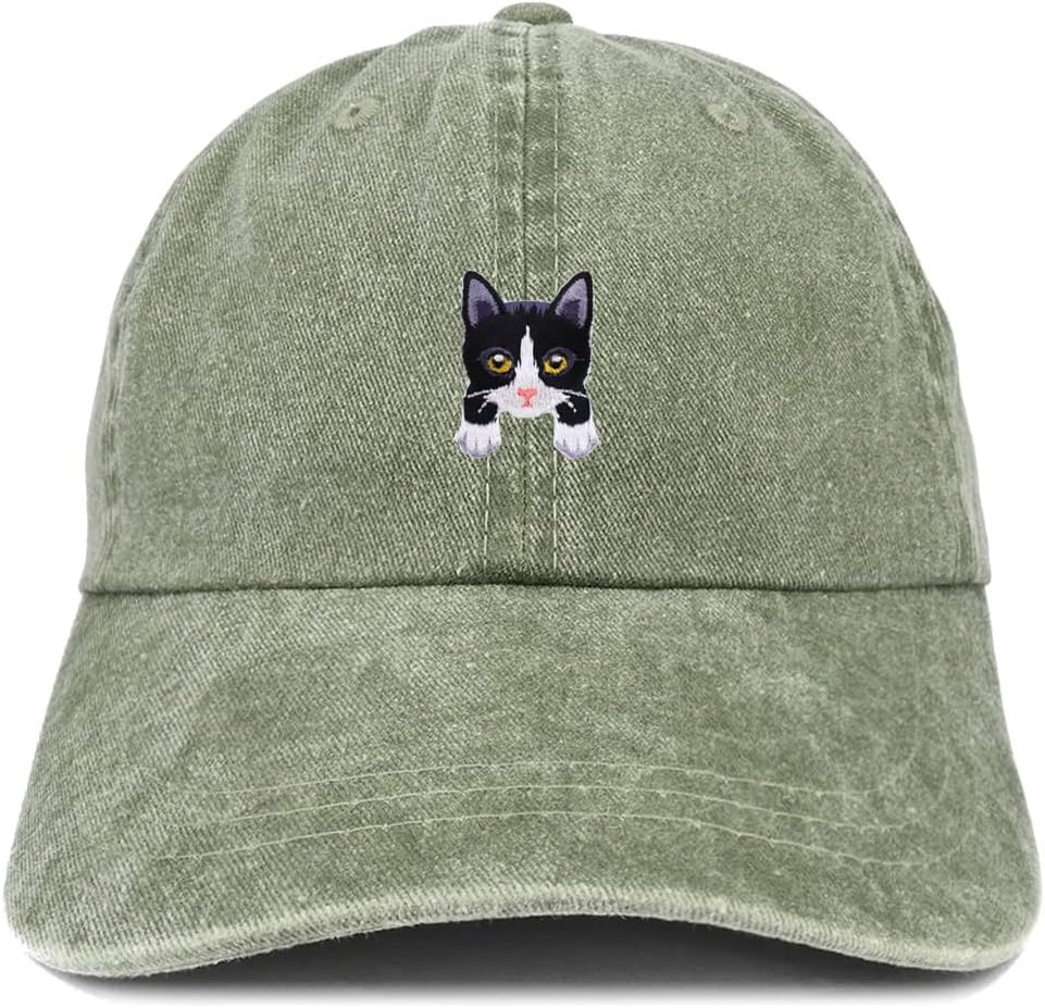 Trendy Apparel Shop Tuxedo Cat Kitten Patch Pigment Dyed Washed Baseball Cap