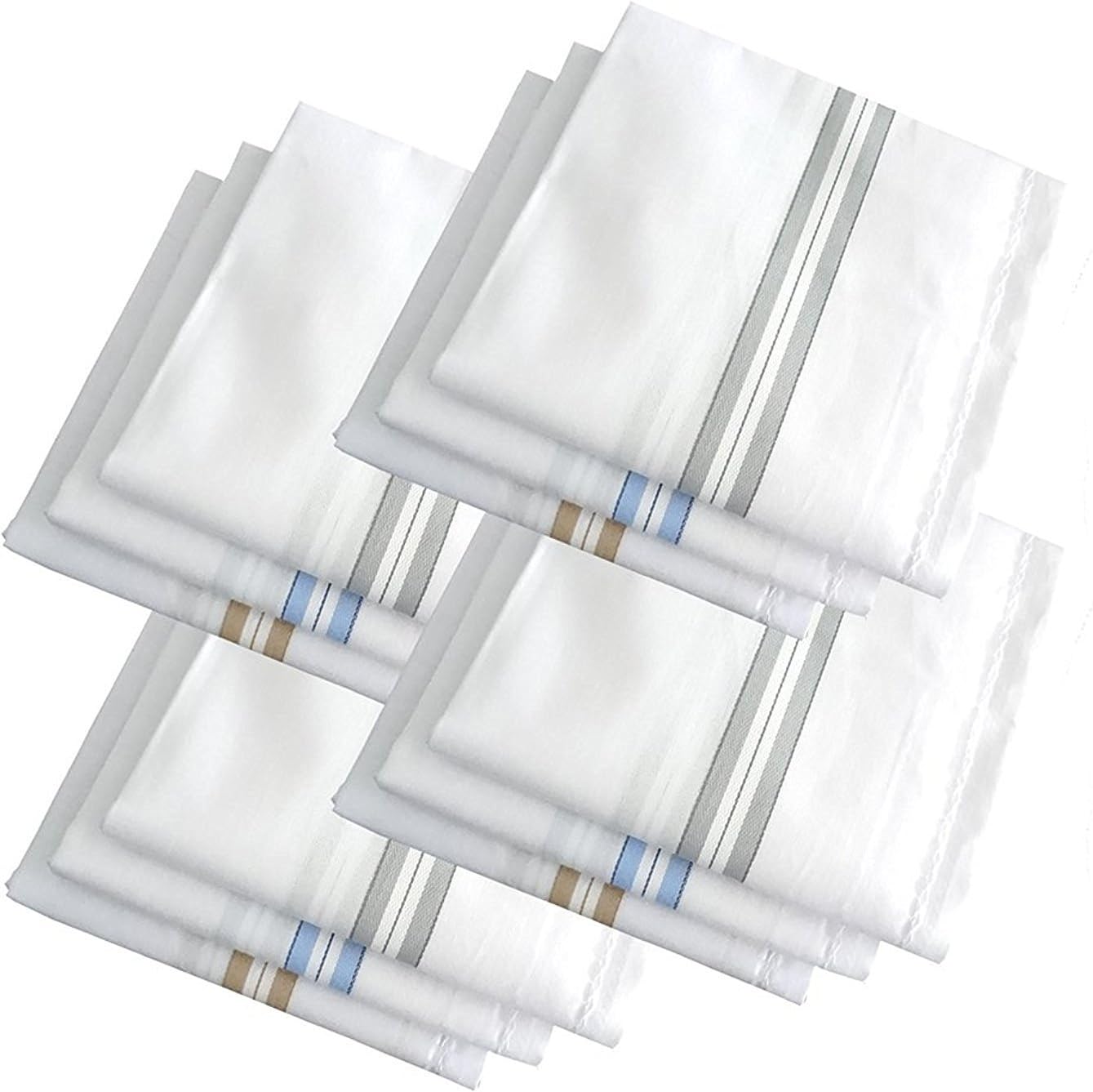 Handkerchiefs  For Men - Pack of 12. - White Striped XXL King Size., White, 2XL, White, XXL