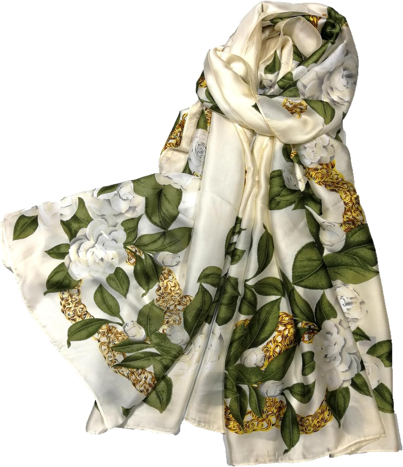 Silk Feel Long Floral Satin Scarves for Women in Gift Box
