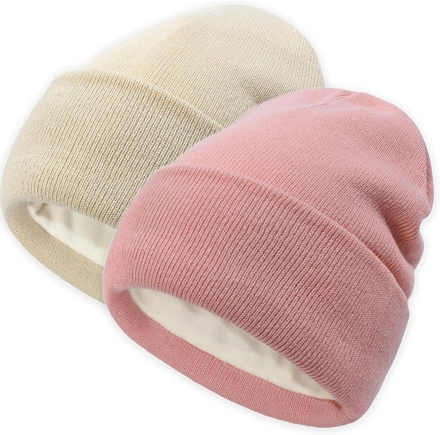 2pcs Unisex Winter Fleece Lining Hat for Men Women Knitted Cuffed Hat Warm Ski Beanie Cap